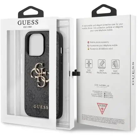 Guess PU 4G Metal Logo kryt iPhone 13 Pro šedý