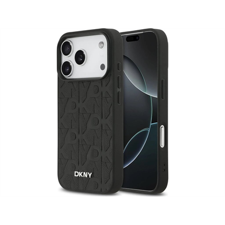 DKNY PU Leather Grid Pattern Magsafe kryt iPhone 17 Pro černý
