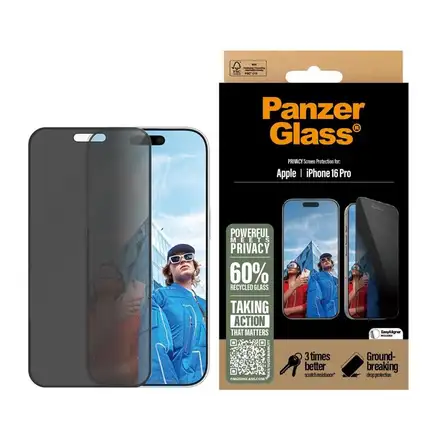 PanzerGlass ochranné sklo UWF Privacy pro iPhone 16 Pro - Black Frame