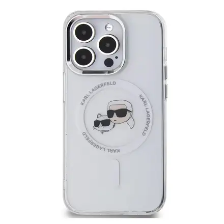 Karl Lagerfeld IML K&CH Heads Metal Frame MagSafe kryt iPhone 15 Pro průhledná