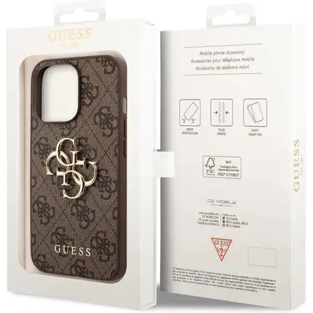 Guess PU 4G Metal Logo kryt iPhone 14 Pro Max hnědý