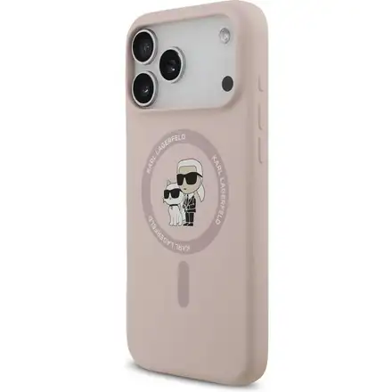 Karl Lagerfeld Liquid Silicone Karl and Choupette MagSafe kryt iPhone 17 Pro růžový