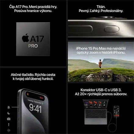 iPhone 15 Pro Max 256 GB Černý titan *Třída A*