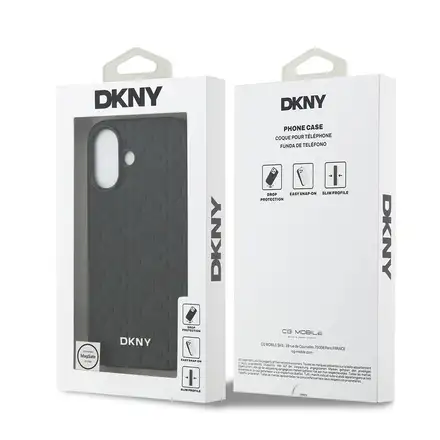 DKNY PU Leather Grid Pattern Magsafe kryt iPhone 17 černý