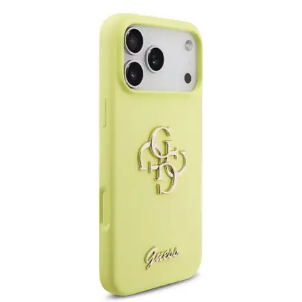 Guess Liquid Silicone 4G Metal Logo kryt iPhone 17 Pro Max žlutý