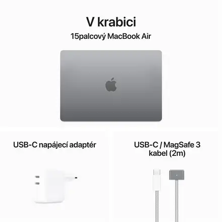 MacBook Air 15" Apple M3 8core CPU 10core GPU 16GB 512GB Vesmírně Šedý CZ *Rozbaleno*