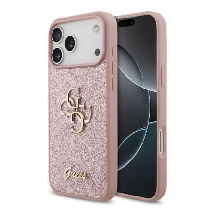 Guess PU Fixed Glitter 4G Metal Logo kryt iPhone 18 Pro Max růžový