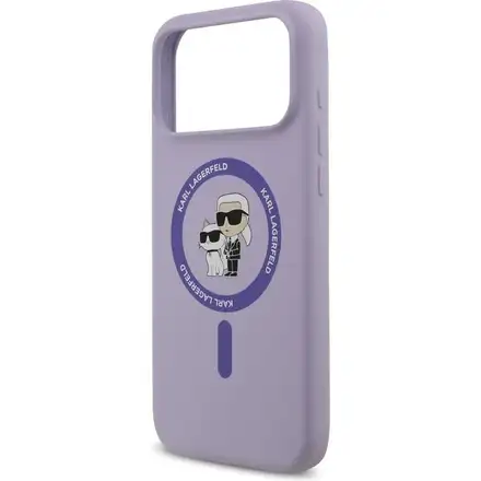 Karl Lagerfeld Liquid Silicone Karl a Choupette MagSafe kryt iPhone 17 Pro Max fialový