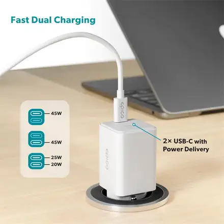 iStores by Epico Ultraboost GaN 45W síťový adaptér EA45 s 1,2 m USB-C na USB-C kablem - bílá