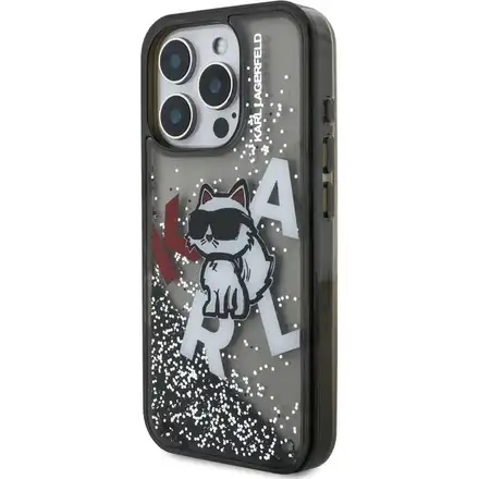 Karl Lagerfeld Liquid Glitter Scattered Choupette kryt iPhone 16 Pro Max černý