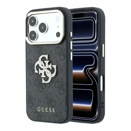 Guess PU 4G Strass Metal Logo kryt iPhone 18 Pro Max černý