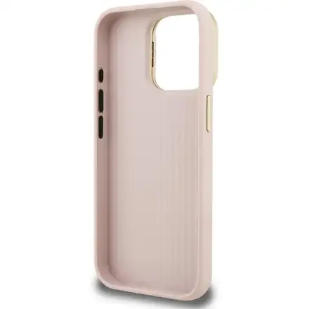 Guess PU Grained 4G Logo Stand Camera Frame kryt iPhone 15 Pro Max růžový