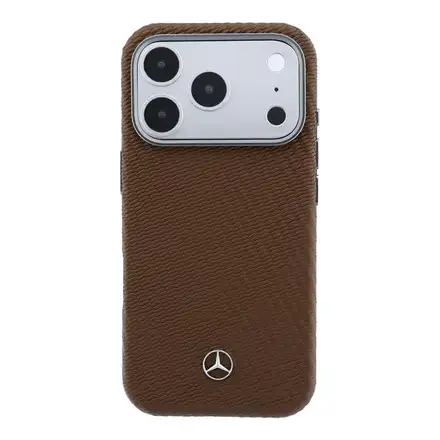 Mercedes PU Leather Wood Semi Wrap MagSafe Kryt pro iPhone 17 Pro Max hnědý