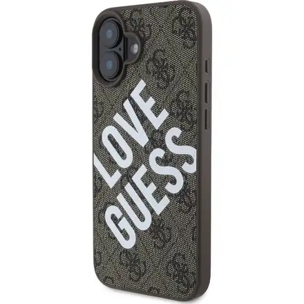 Guess PU Leather 4G Big Love Logo MagSafe kryt iPhone 16 hnědý