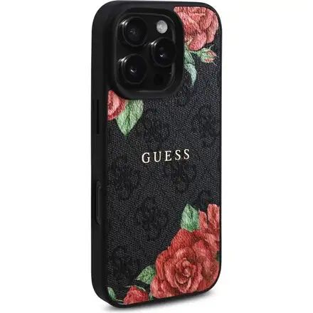 Guess PU Leather 4G Roses MagSafe kryt iPhone 16 Pro černý