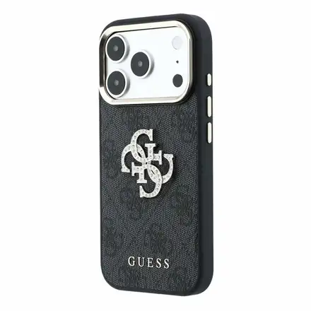 Guess PU 4G Strass Metal Logo kryt iPhone 18 Pro Max černý