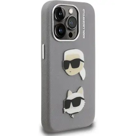 Karl Lagerfeld Grained PU K&CH Heads kryt iPhone 15 Pro šedý