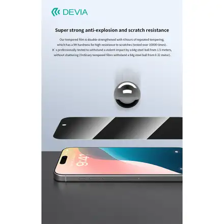 Devia ochranné sklo Van Series Privacy pro iPhone 16 Pro Max - Black Frame
