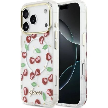 Guess IML Glitter Cherry MagSafe kryt iPhone 17 Pro bílý
