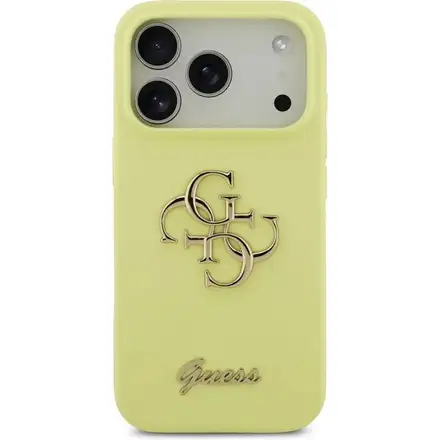 Guess Liquid Silicone 4G Metal Logo kryt iPhone 17 Pro žlutý