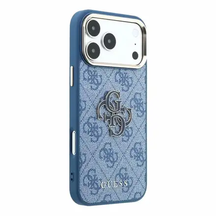 Guess PU 4G Resin Metal Logo kryt iPhone 18 Pro Max modrý
