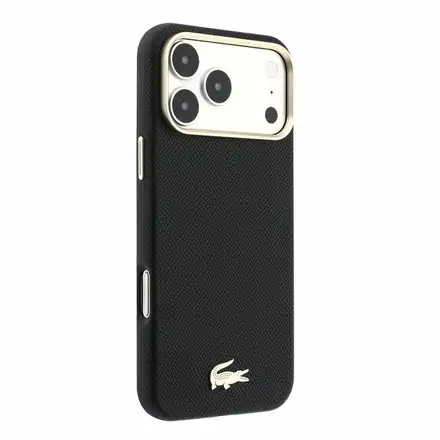 Lacoste PU Leather Champs Elysees Gold Logo MagSafe kryt iPhone 18 Pro Max černý