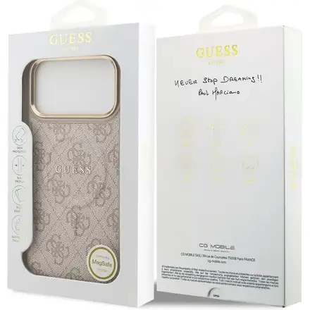 Guess PU Leather 4G Strass Triangle Logo Gold Frame MagSafe kryt iPhone 17 Pro Max růžový