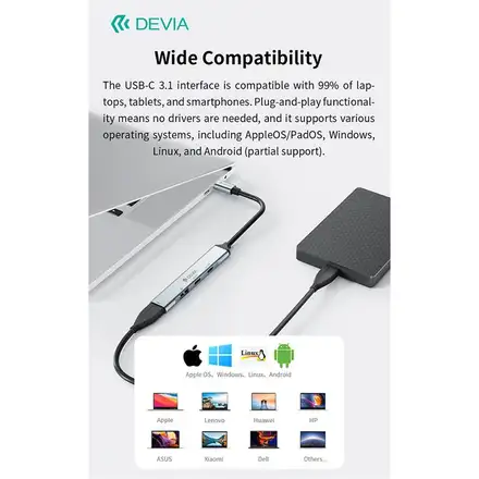 Devia USB-C Hub Lite 4 in 1 EC707-Deep Gray