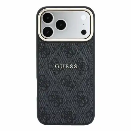 Guess PU Leather 4G Gold Frame Embossed MagSafe kryt iPhone 18 Pro Max černý