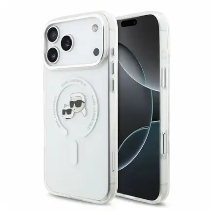 Karl Lagerfeld IML K&CH Heads Metal Frame MagSafe kryt iPhone 18 Pro Max bílý