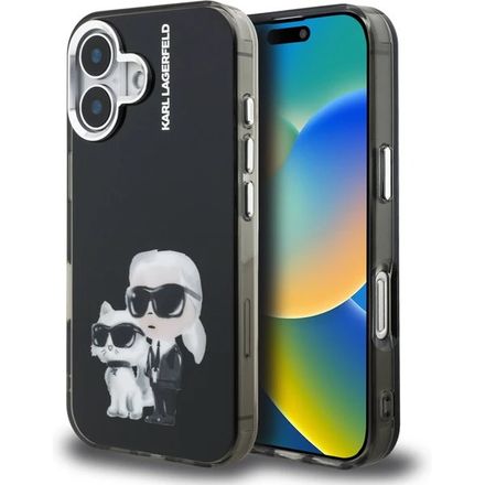 Karl Lagerfeld IML Aquarelle Karl and Choupette kryt iPhone 16 černý
