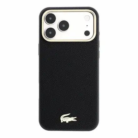 Lacoste PU Leather Champs Elysees Gold Logo MagSafe kryt iPhone 18 Pro černý