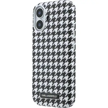 Karl Lagerfeld PU Houndstooth Resin Plate MagSafe kryt iPhone 17 černý