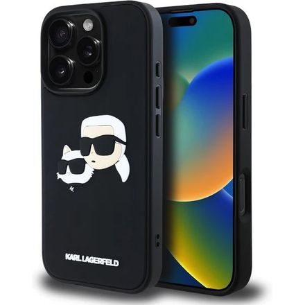 Karl Lagerfeld 3D Rubber Double Heads kryt iPhone 16 Pro černý