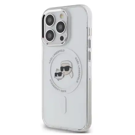 Karl Lagerfeld IML K&CH Heads Metal Frame MagSafe kryt iPhone 15 Pro průhledná