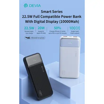 Devia PowerBank Smart Series s digitálním displejem PD 20W 10000 MAH-BLACK