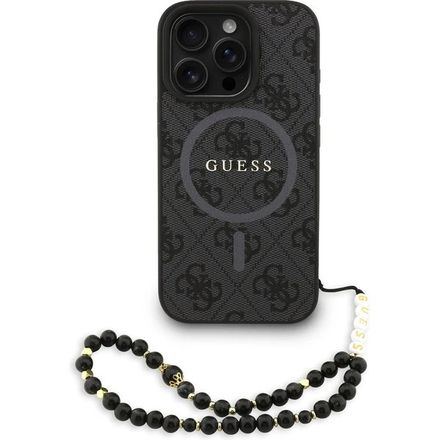 Guess PU Leather 4G Colored Ring Strap MagSafe kryt iPhone 16 Pro Max černý
