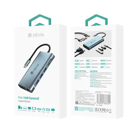 Devia USB-C Hub Leopard řady 11-in-1-Deep Gray