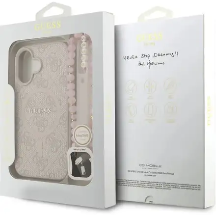 Guess PU Leather 4G Colored Ring Strap MagSafe kryt iPhone 16 růžový