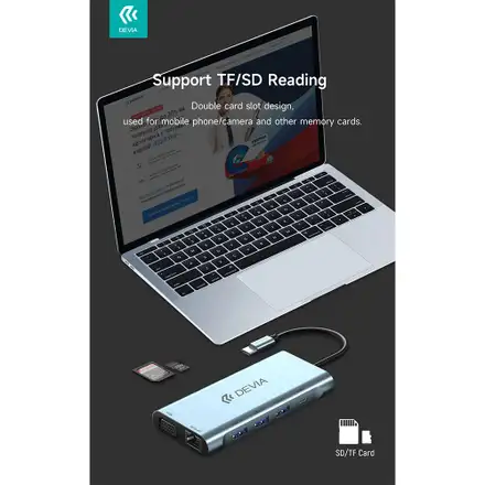 Devia USB-C Hub Leopard řady 11-in-1-Deep Gray
