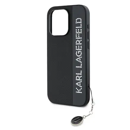 Karl Lagerfeld PU Saffiano Rhinestone Charm kryt iPhone 15 Pro Max černá