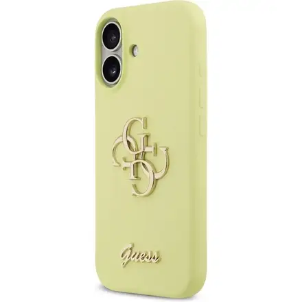 Guess Liquid Silicone 4G Metal Logo kryt iPhone 17 žlutý