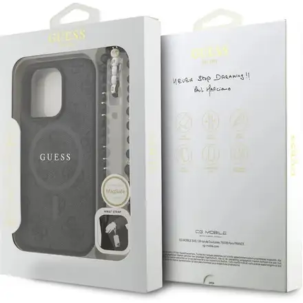 Guess PU Leather 4G Colored Ring Strap MagSafe kryt iPhone 16 Pro Max černý