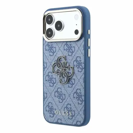 Guess PU 4G Resin Metal Logo kryt iPhone 18 Pro Max modrý