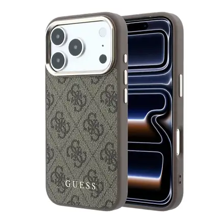Guess PU Leather 4G Gold Frame MagSafe kryt iPhone 18 Pro Max hnědý