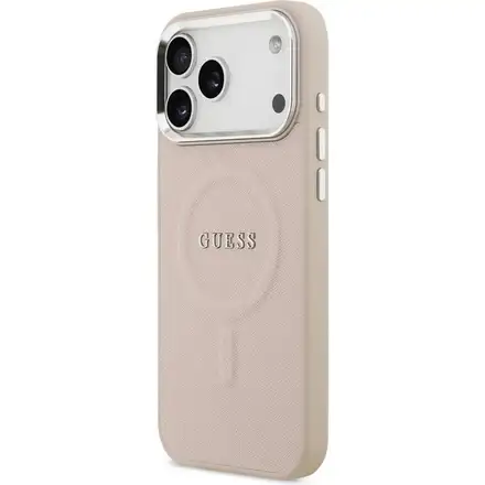 Guess PU Saffiano MagSafe kryt iPhone 17 Pro růžový
