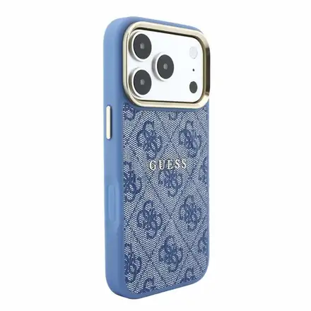 Guess PU Leather 4G Gold Frame Embossed MagSafe kryt iPhone 18 Pro Max modrý