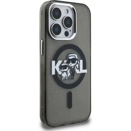 Karl Lagerfeld IML Glitter Karl and Choupette Sketch MagSafe kryt iPhone 15 Pro Max černý