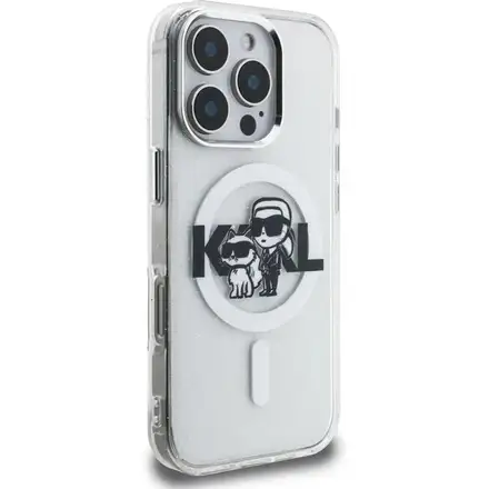 Karl Lagerfeld IML Glitter Karl and Choupette Sketch MagSafe kryt iPhone 16 Pro průhledná
