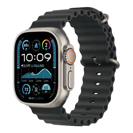 Apple Watch 49mm Black Ocean Band-Natural Titanium Finish